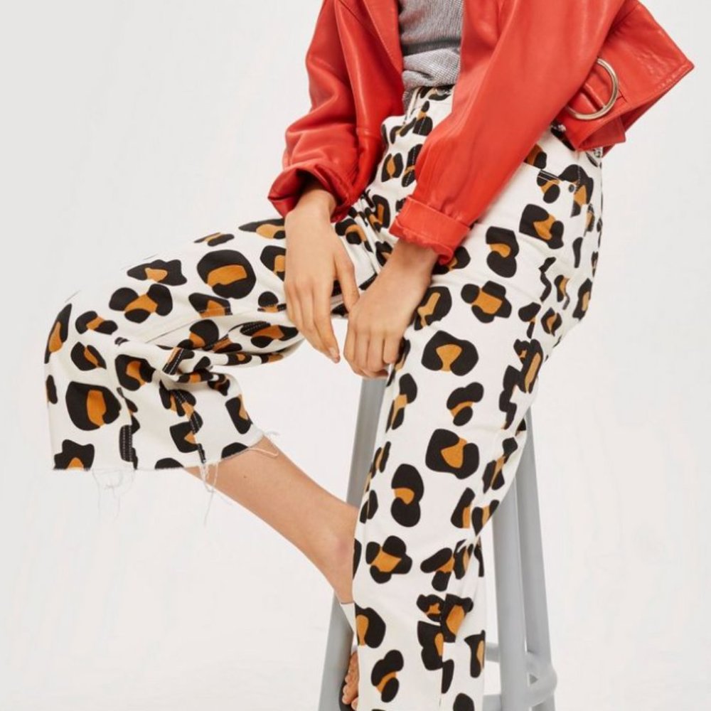 TOPSHOP Cropped wide leg Leopard pants